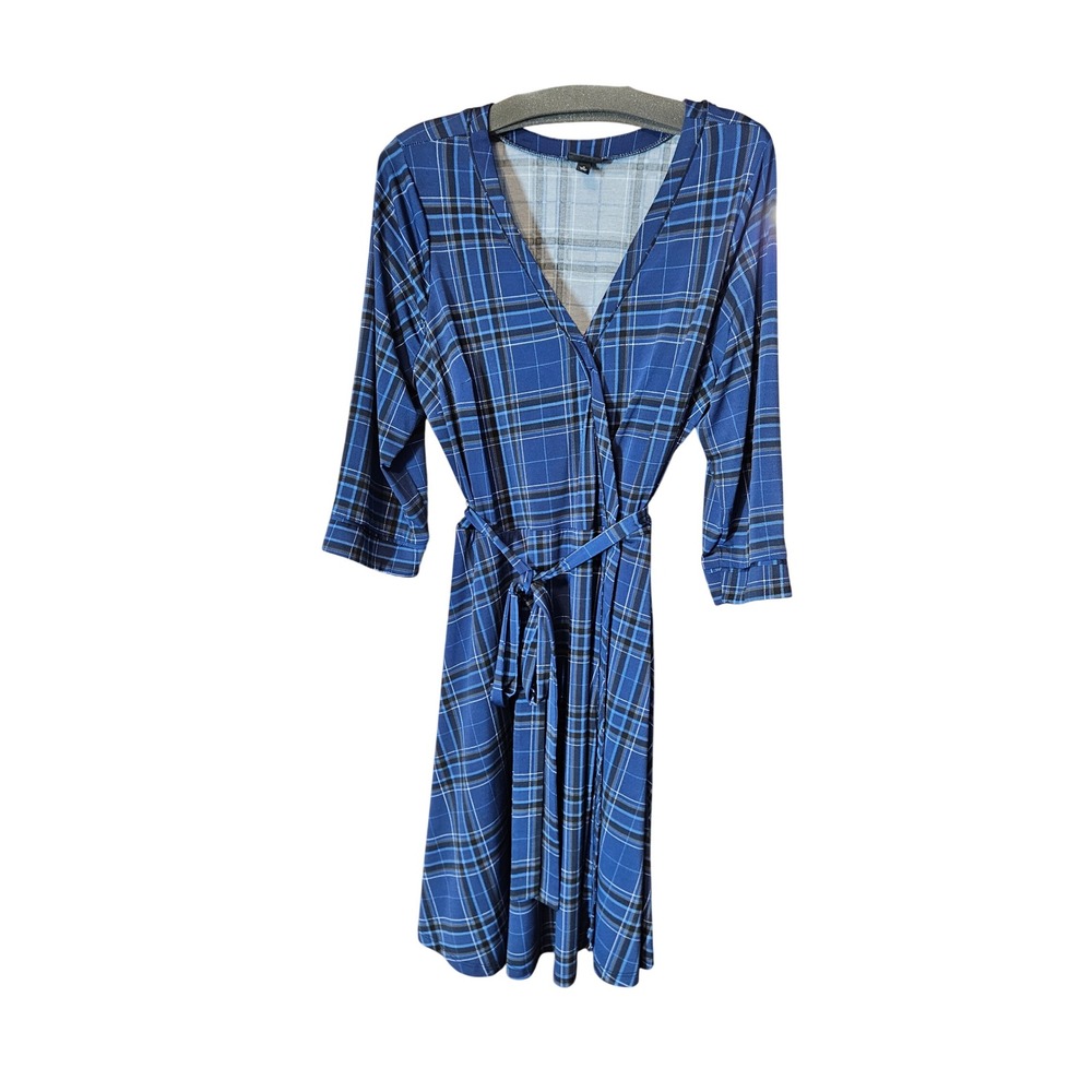 Torrid Blue Plaid Wrap Dress V-Neck 3/4 Sleeve Plus Size torrid 2